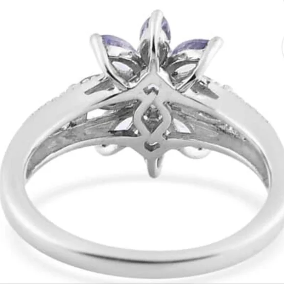 Natural Floral Design Tanzanite Ring Platinum over Sterling Silver Size 8! 🦋 - Picture 6 of 7